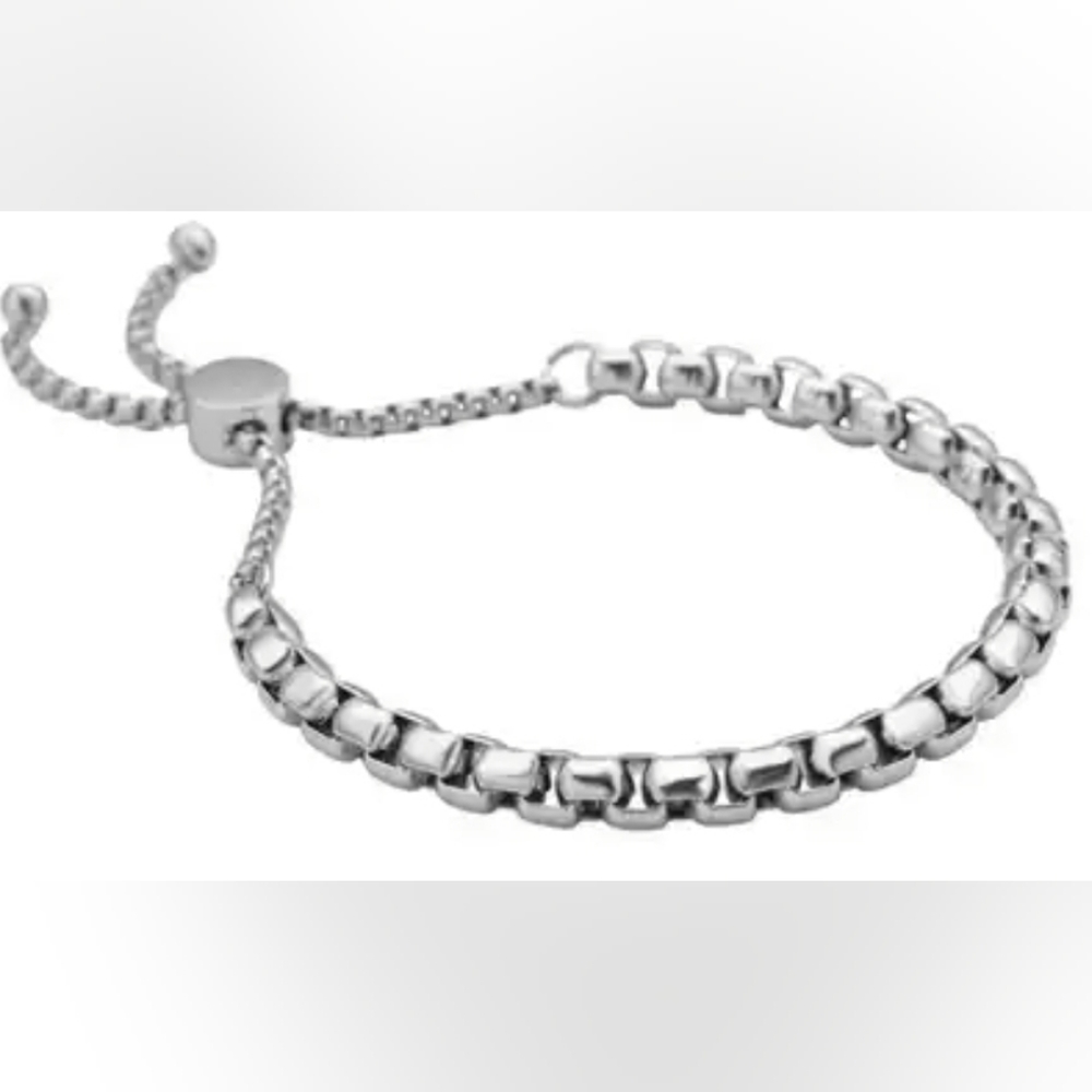 Sale NIB Platinum Plated STAINLESS STEEL BOX CHAIN BOLO BRACELET ‼️NEVER TARNISH - Picture 3 of 9